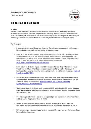 Pill Testing of Illicit Drugs February 2019