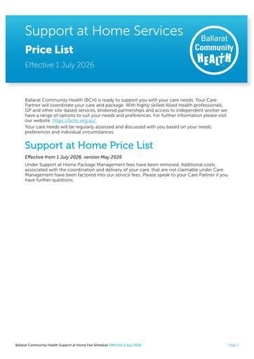 Support at Home Fee Schedule