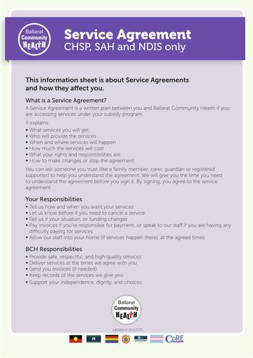 Service Agreement for CHSP, SAH and NDIS Clients only