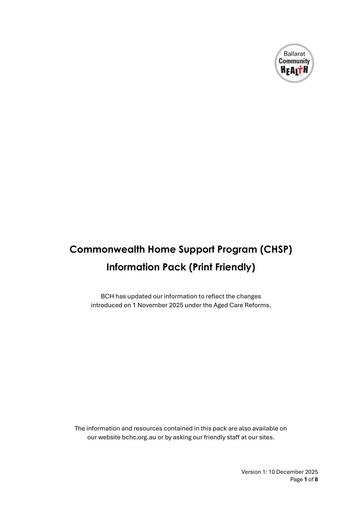 Commonwealth Home Support Program (CHSP) Information Pack December 2025