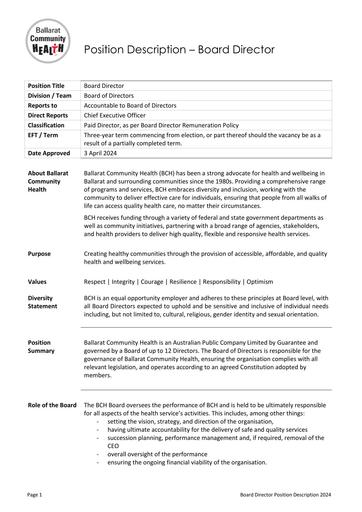Board Director Position Description