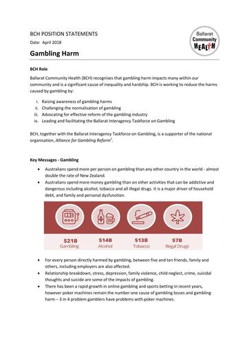 Gambling Harm May 2018